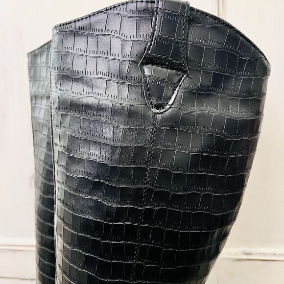 AMS Black Reptile Skin Vegan Leather Tall Knee High Riding Boots - Size 8 - Picture 5 of 10